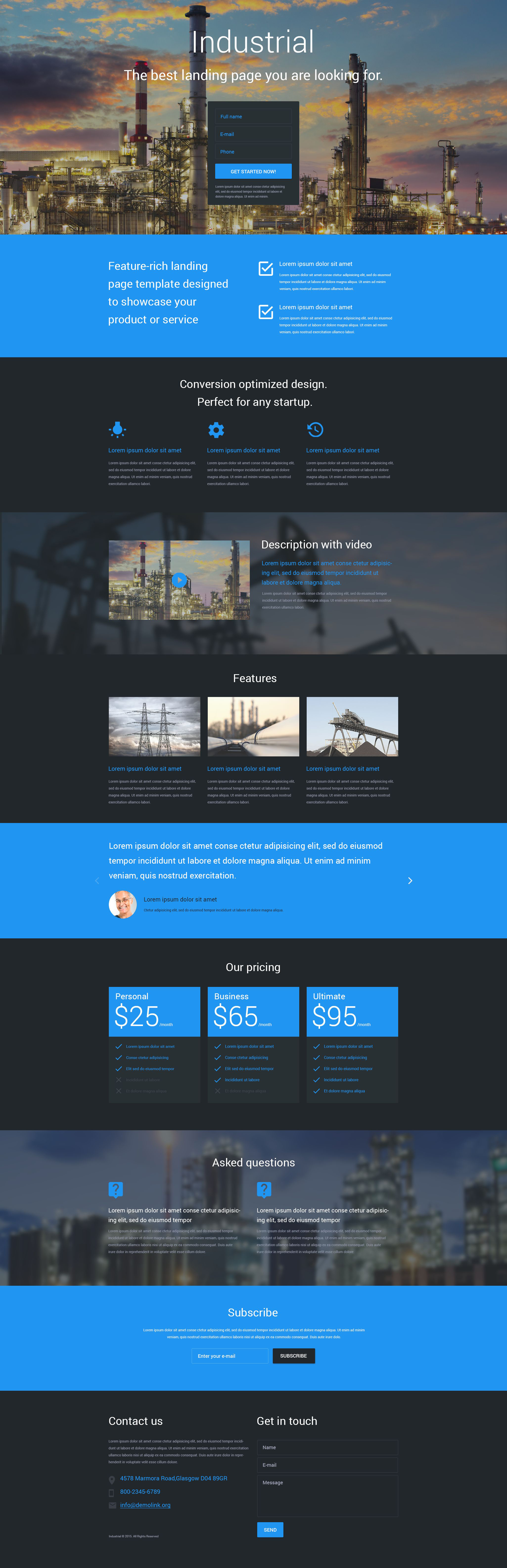 Industrial Template Responsive Landing Page Template