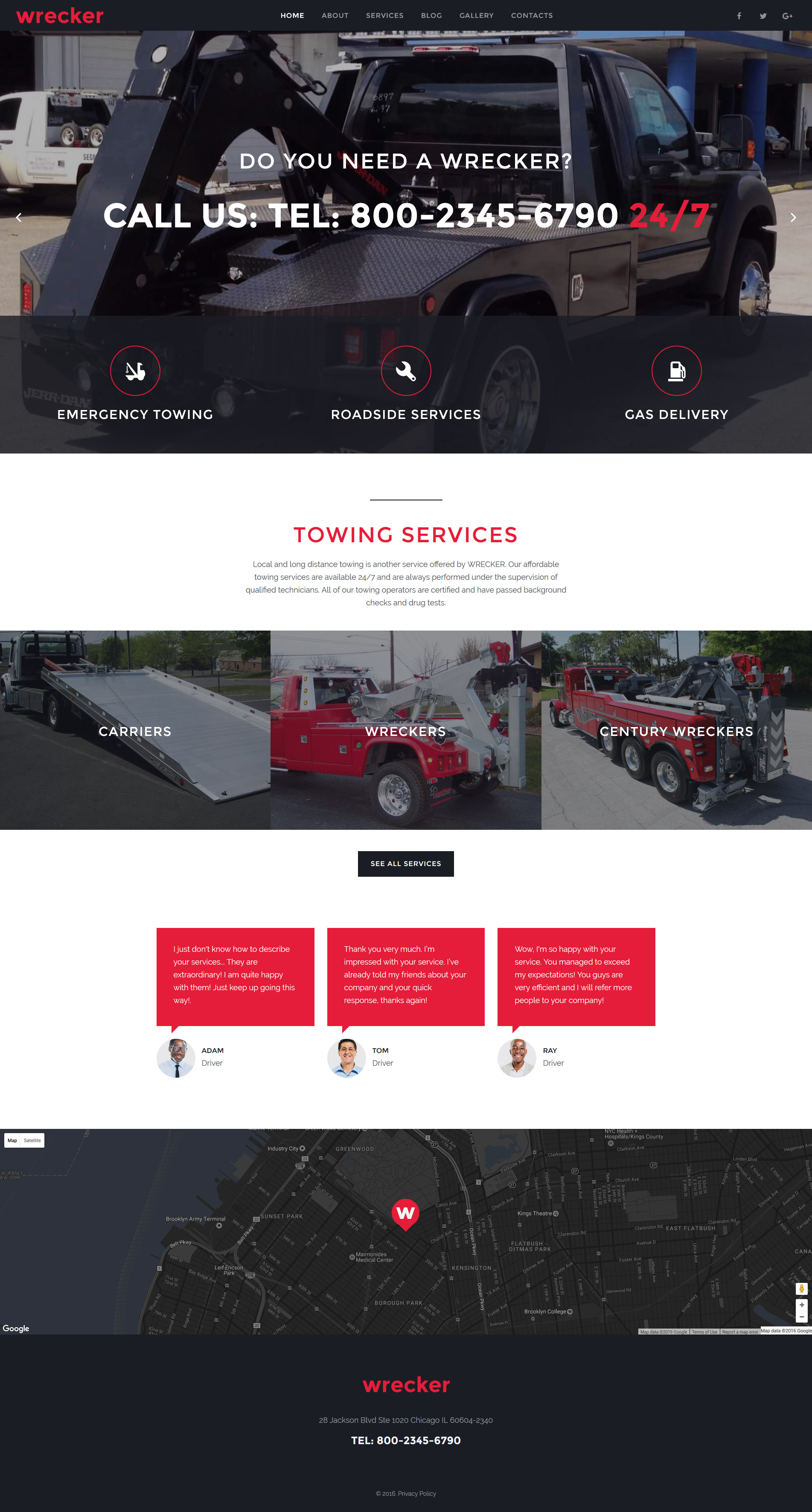 Wrecker – Auto Towing & Roadside Services Website Template