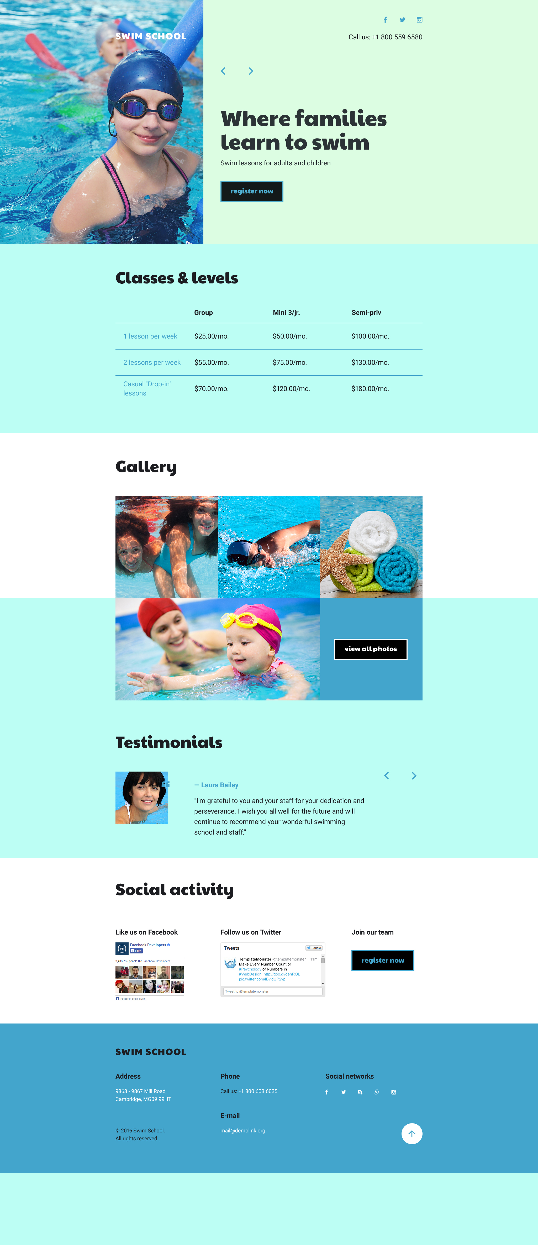 Swimming School Template Responsive Landing Page Template