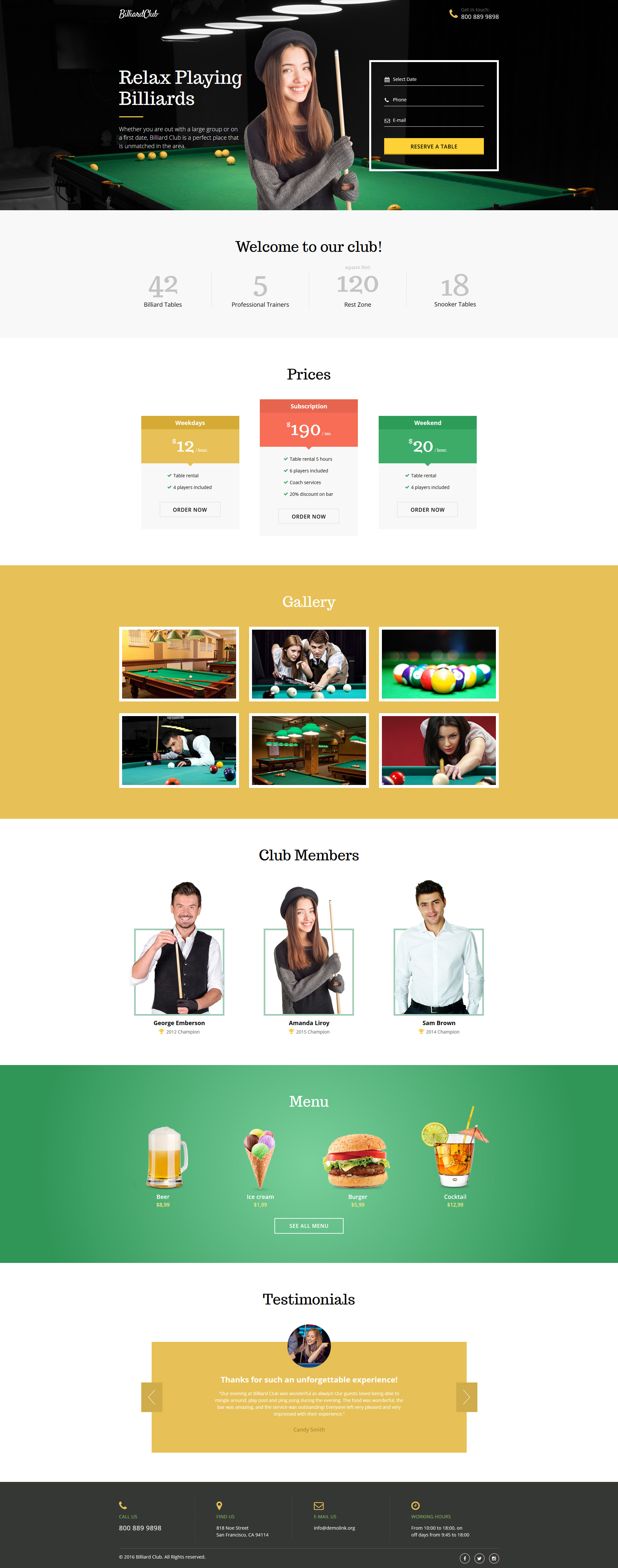 Billiards Template Responsive Landing Page Template