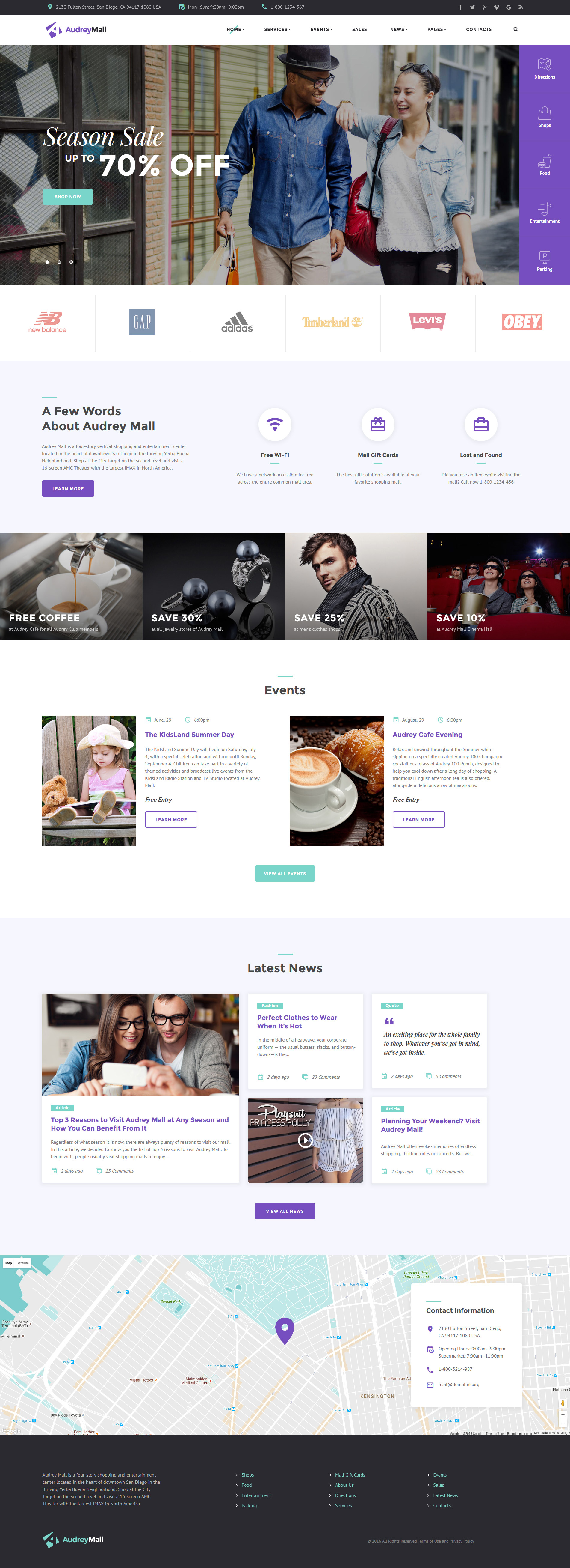 Audrey Mall – Shopping Center, Entertainment Store Website Template