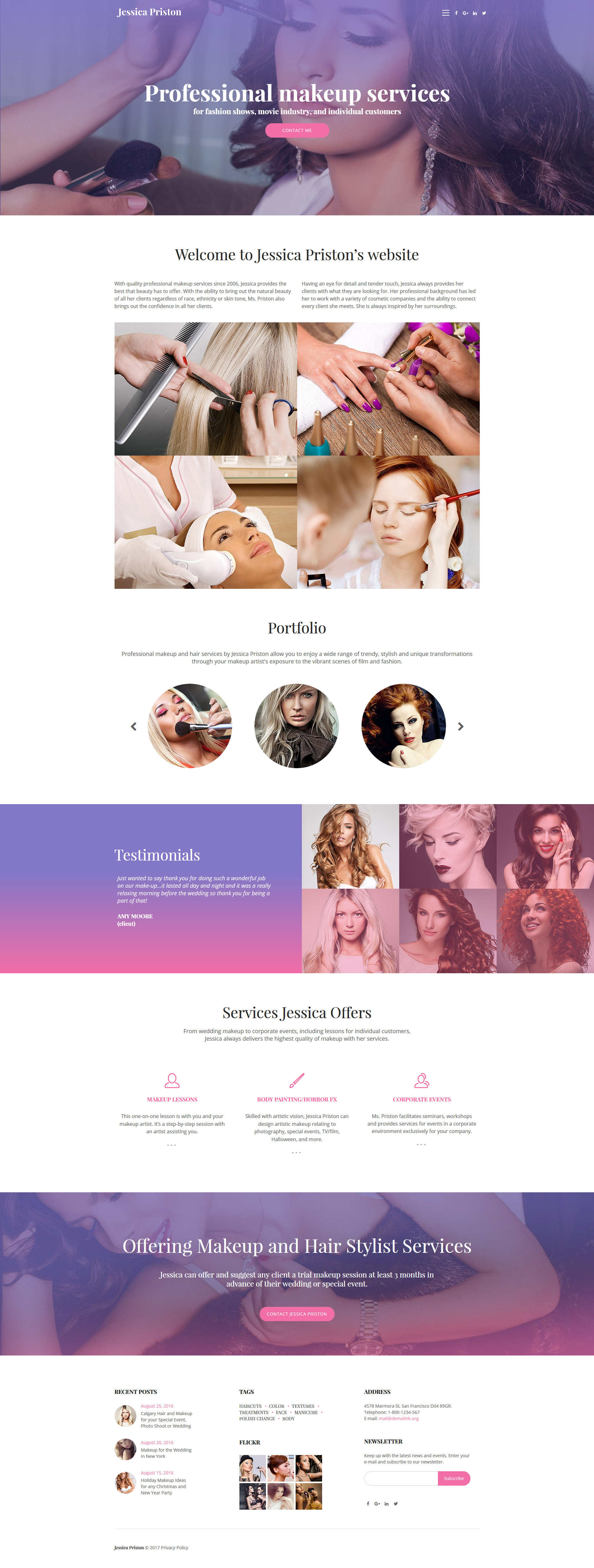 Jessica Priston – Makeup Services Responsive Multipage Website Template