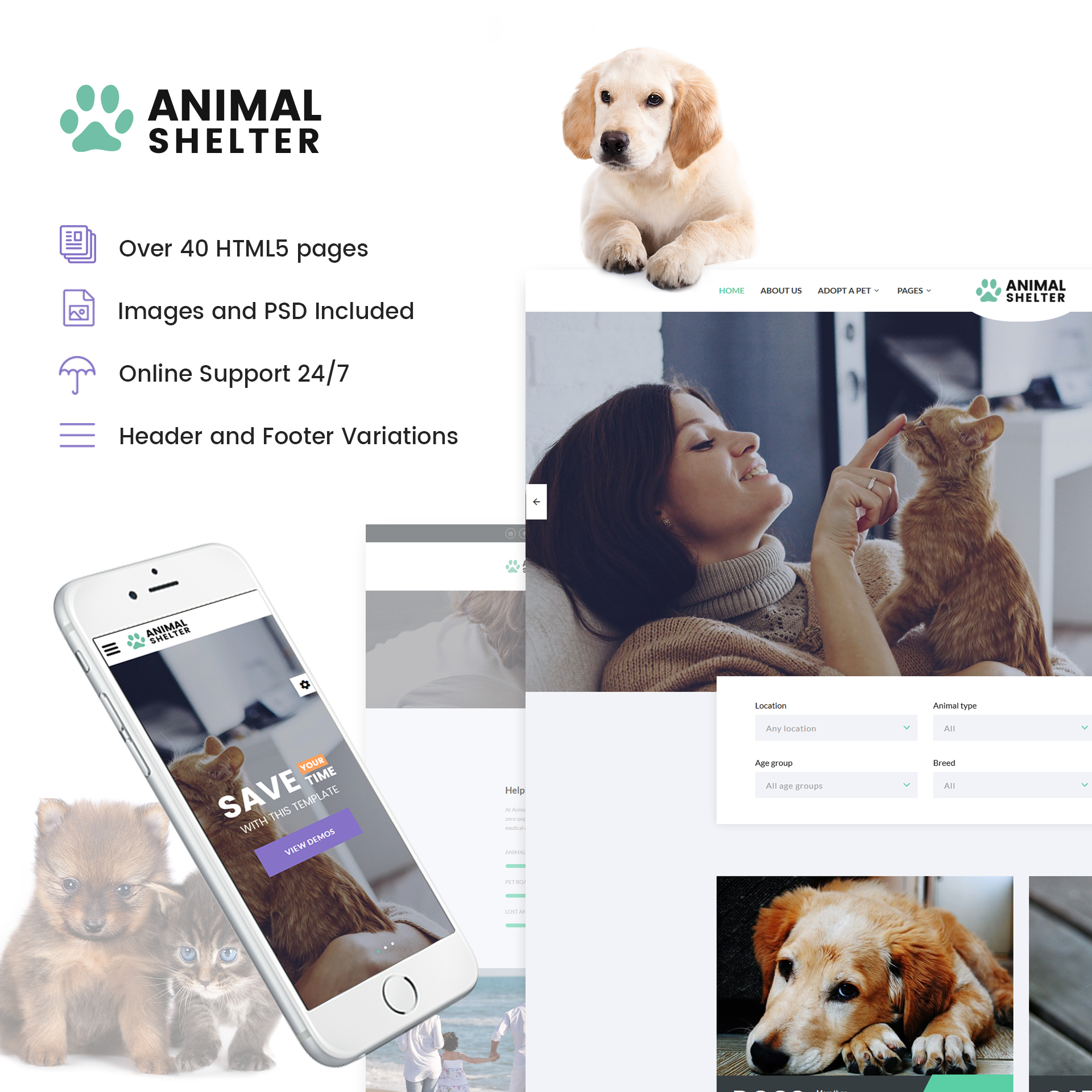 Animal Shelter – Animal Care Responsive Website Template