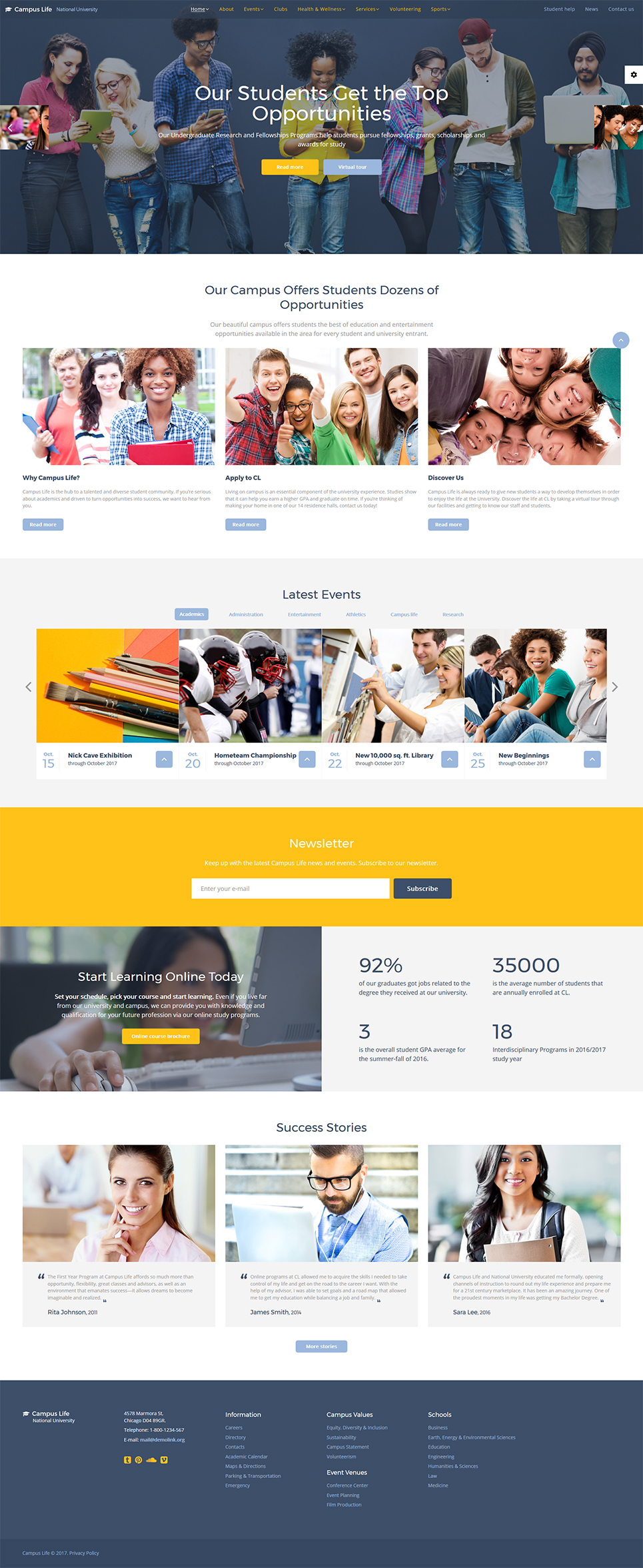 Campus Life – National University Multipage Website Template