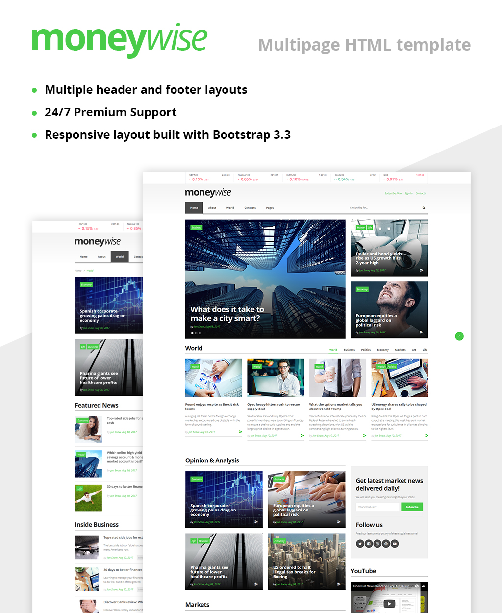 Moneywise – Financial News Magazine Responsive Multipage Website Template