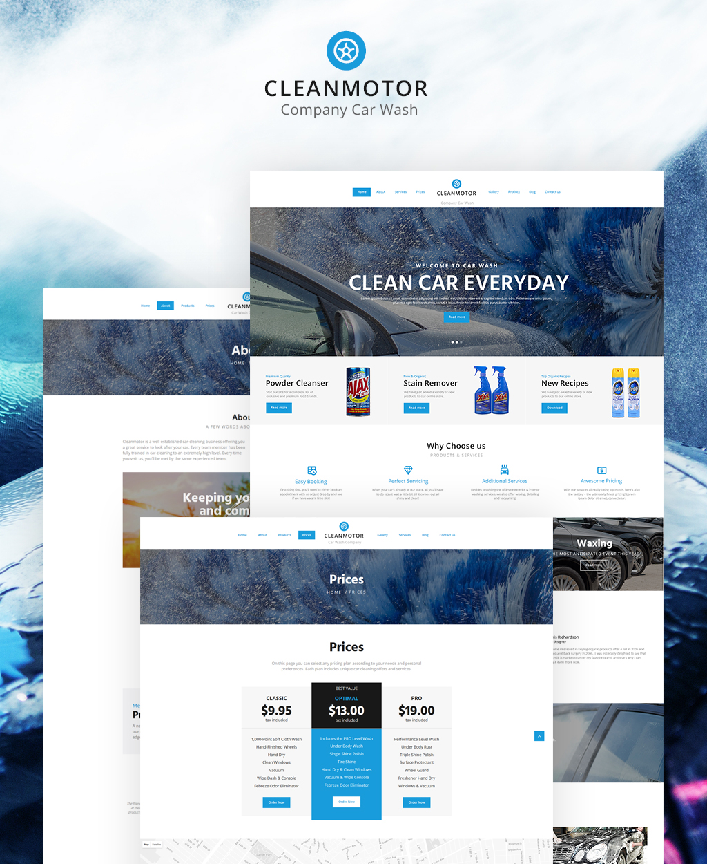 CleanMotor – Car Wash Company Responsive Multipage Website Template