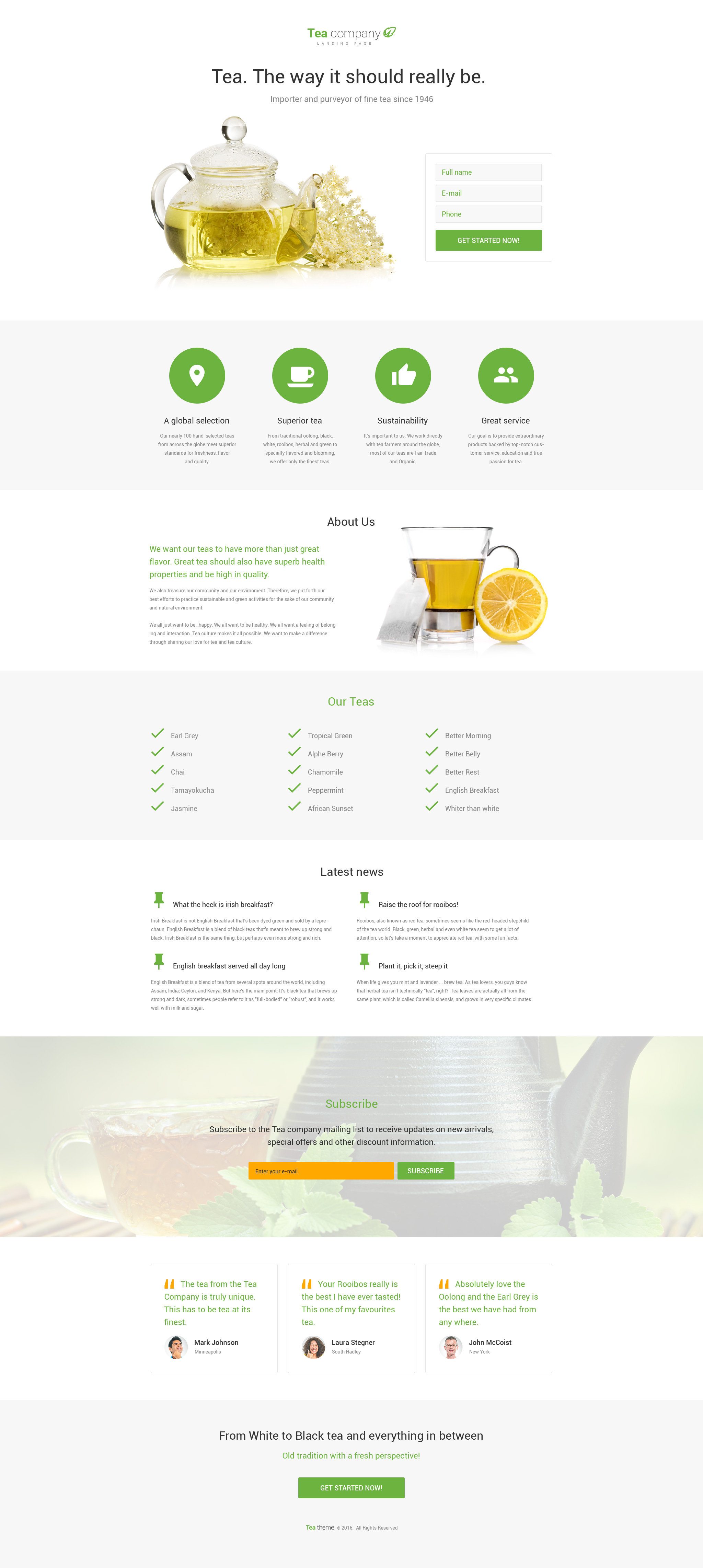 Tea Shop Template Responsive Landing Page Template