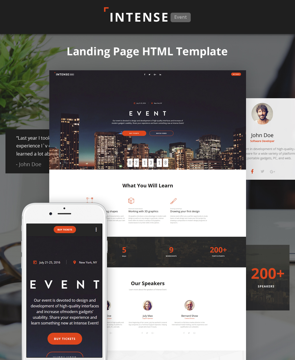 Intense – Event Planner HTML5 Landing Page Template