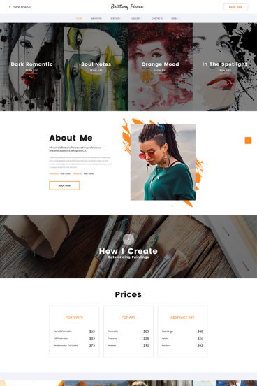 Brittany Pierce - Artist Portfolio Multipage HTML5 Website Template