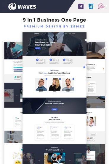 Waves - 9 in 1 Business One Page Website Template