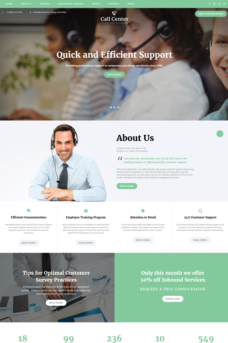 Call Center – Responsive Call Center Multipage HTML Website Template