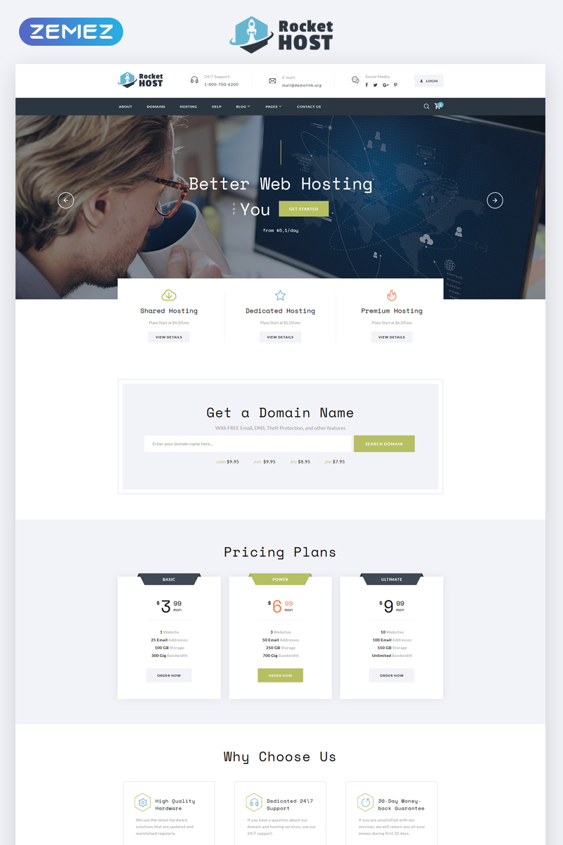 Rocket Host – Domain And Hosting Multipage HTML5 Website Template