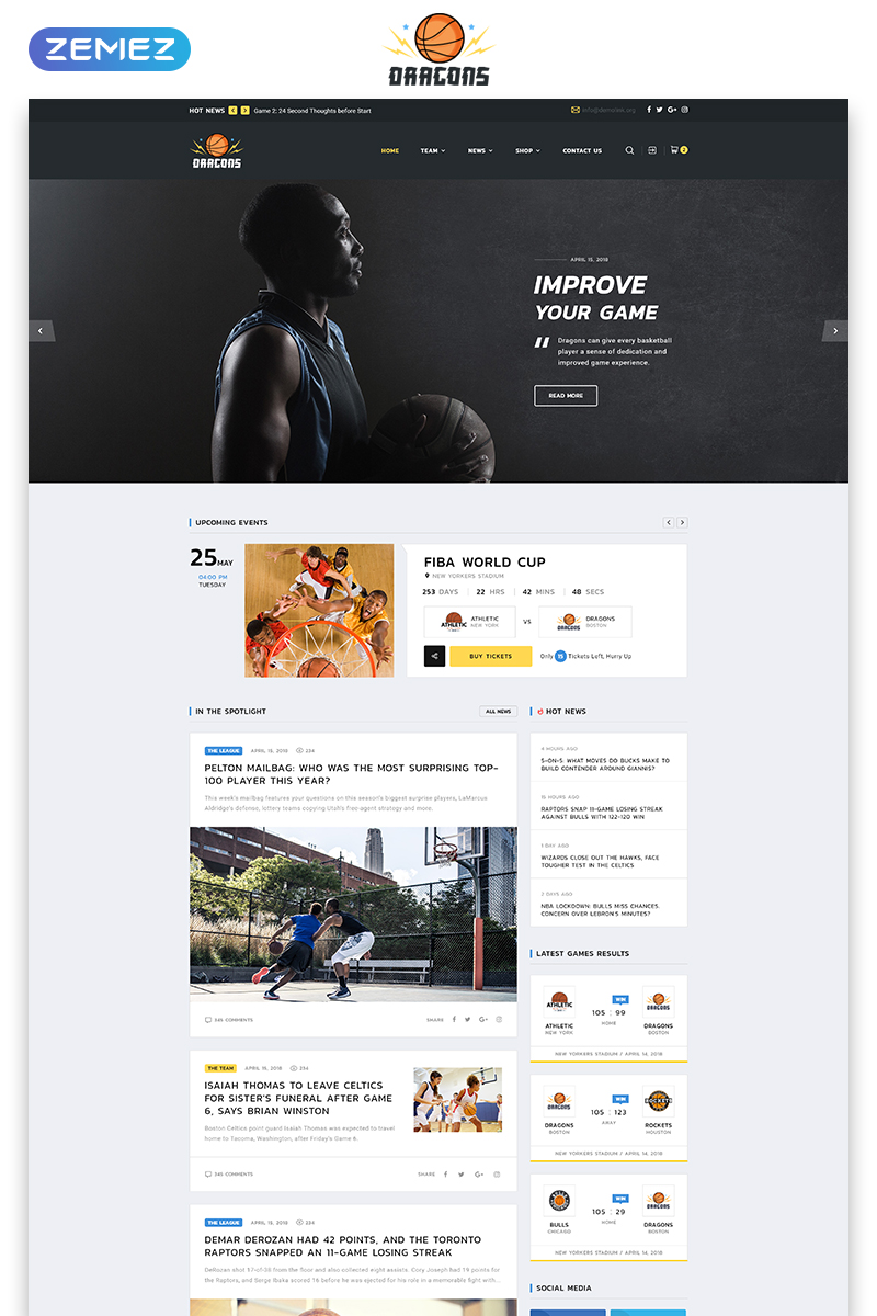 Dragons – Basketball Team Multipage HTML5 Website Template