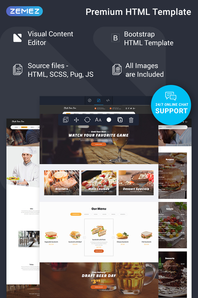 Black Bear Bar – Food & Restaurant Ready-to-Use Modern HTML5 Website Template