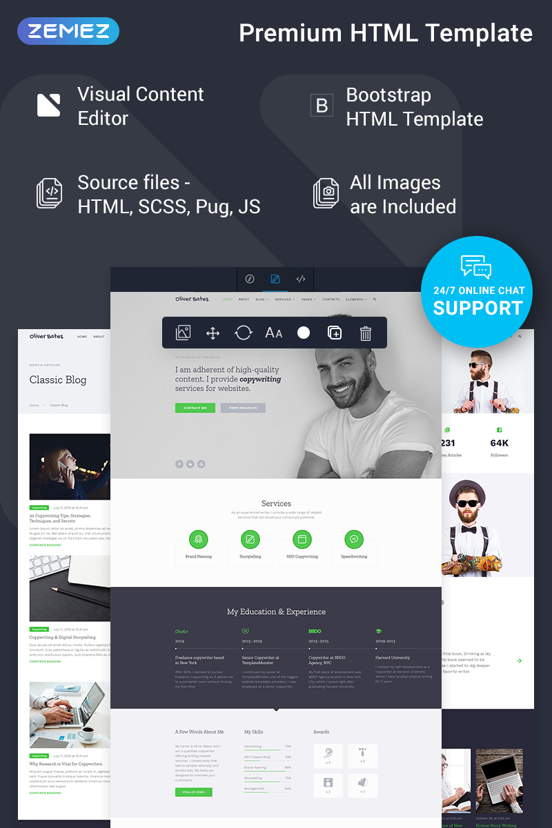 Oliver Bates – Copywriting Services Classic Ready-to-Use HTML5 Website Template