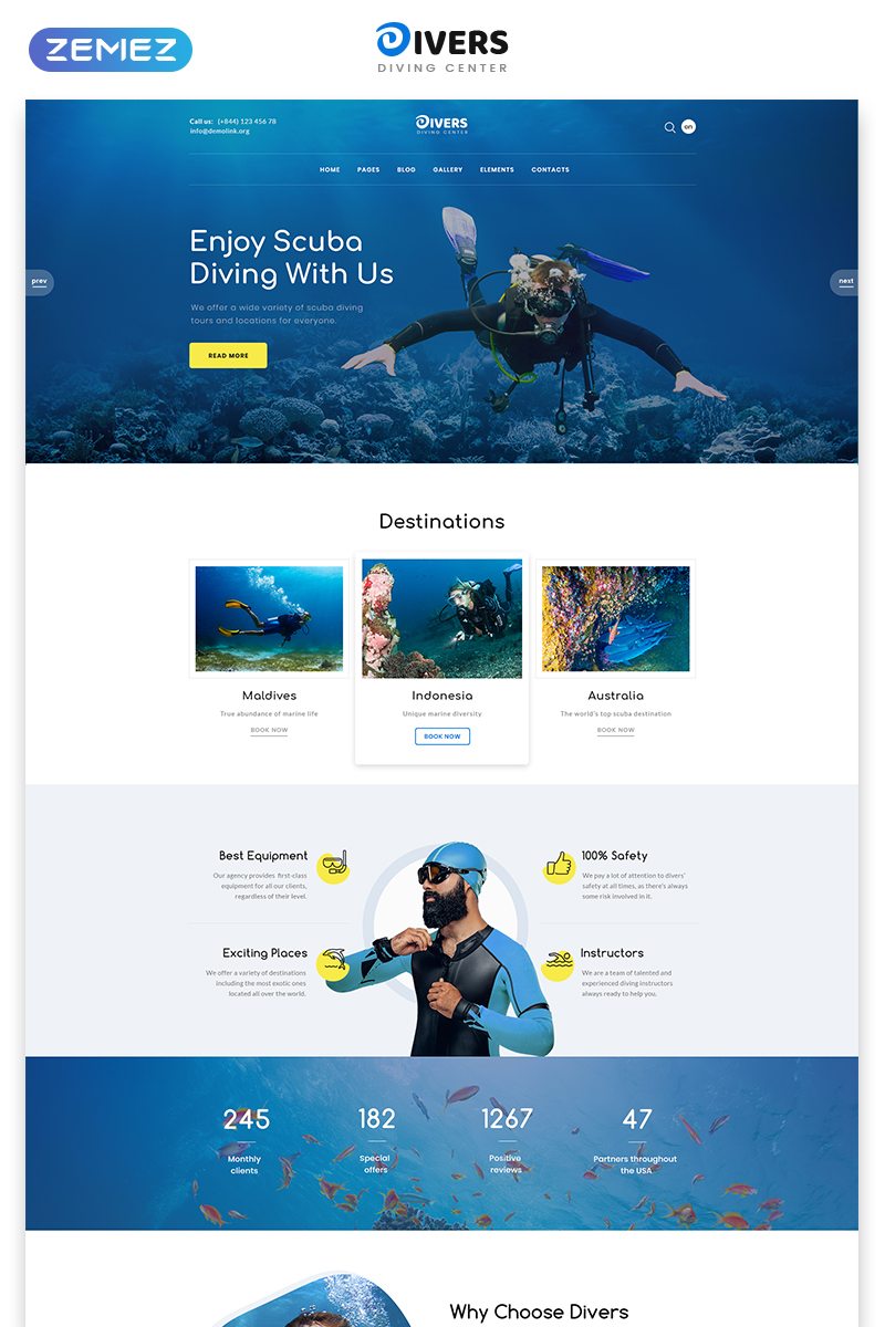 Divers – Swimming Multipage Classic HTML Website Template