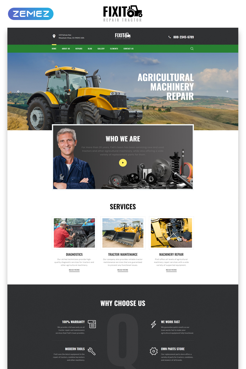 FIXIT – Tractor Repair Multipage Classic HTML Website Template