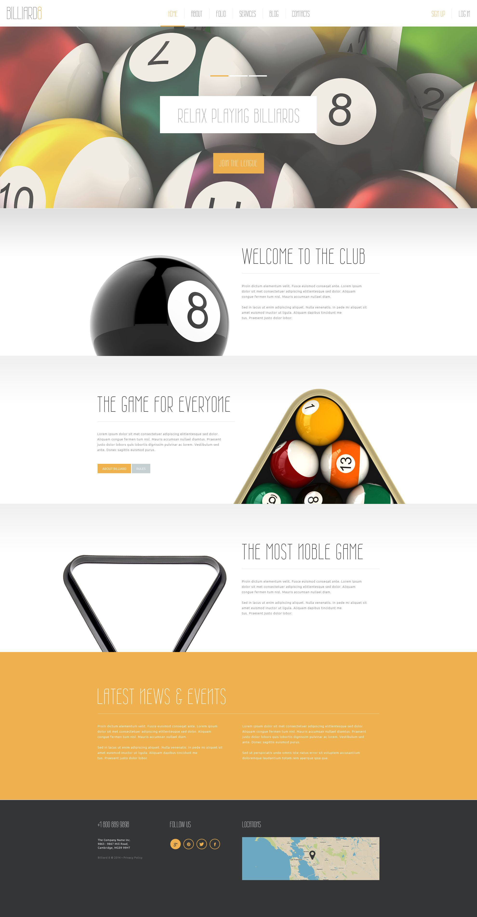 Comfortable Billiard Club Joomla Template