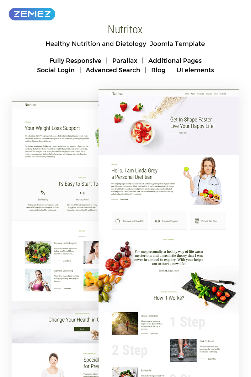 Nutritox – Simple Dietitian & Health Blogger Joomla Template