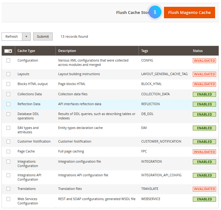 flush magento cache