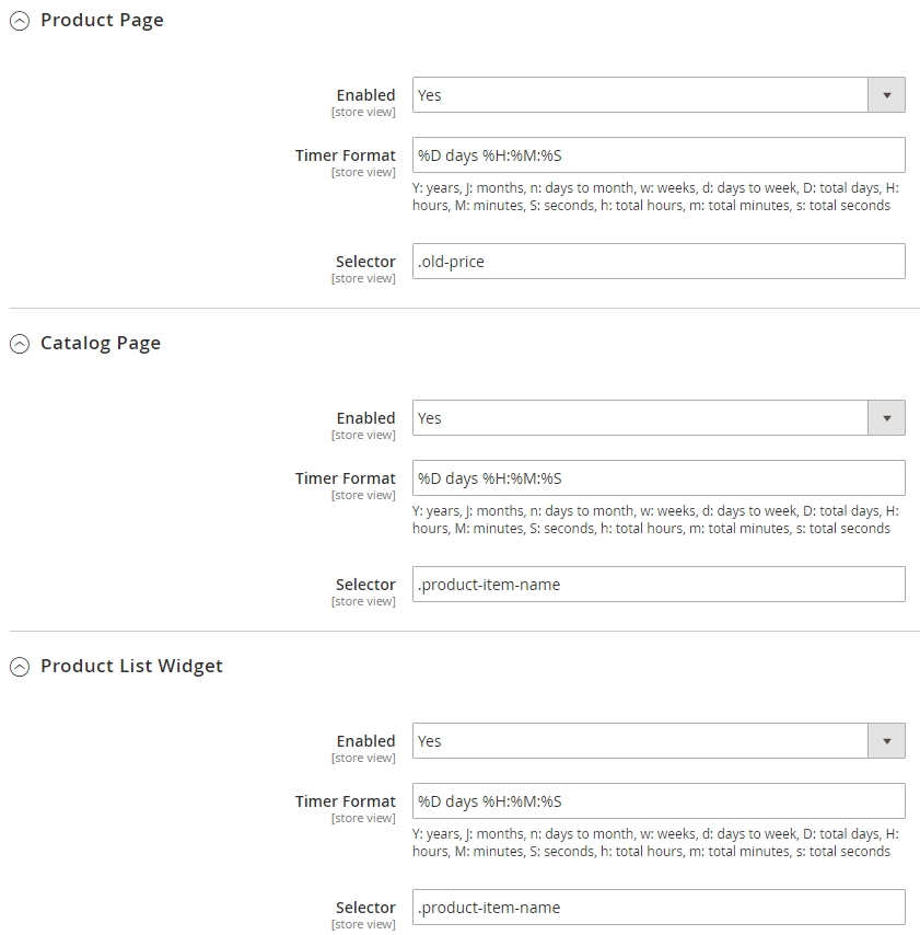 Special Price Timer settings