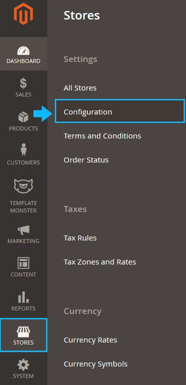Stores > Settings > Configuration 