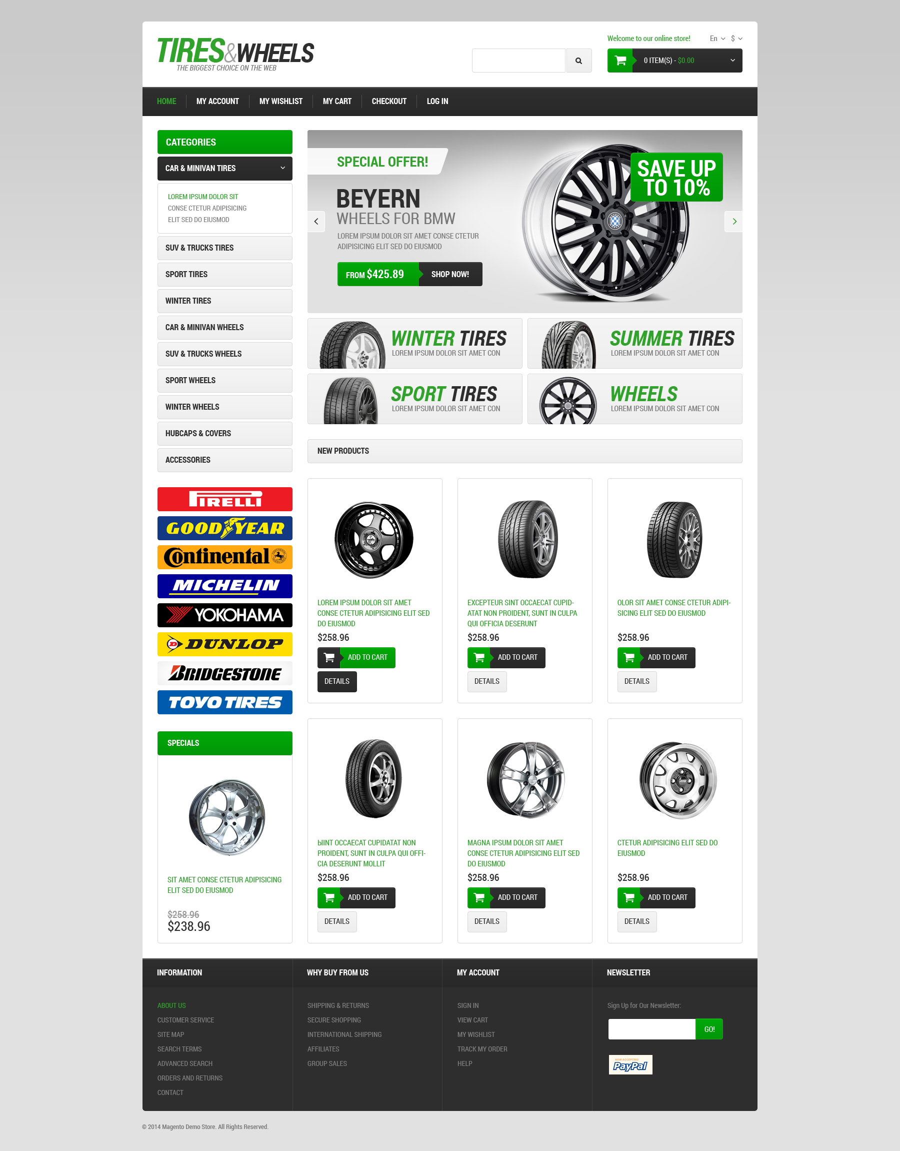 Wheels & Tires Template Responsive Magento Theme