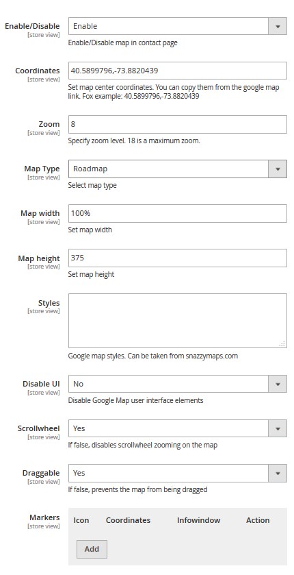 contacts page map settings GoogleMap 