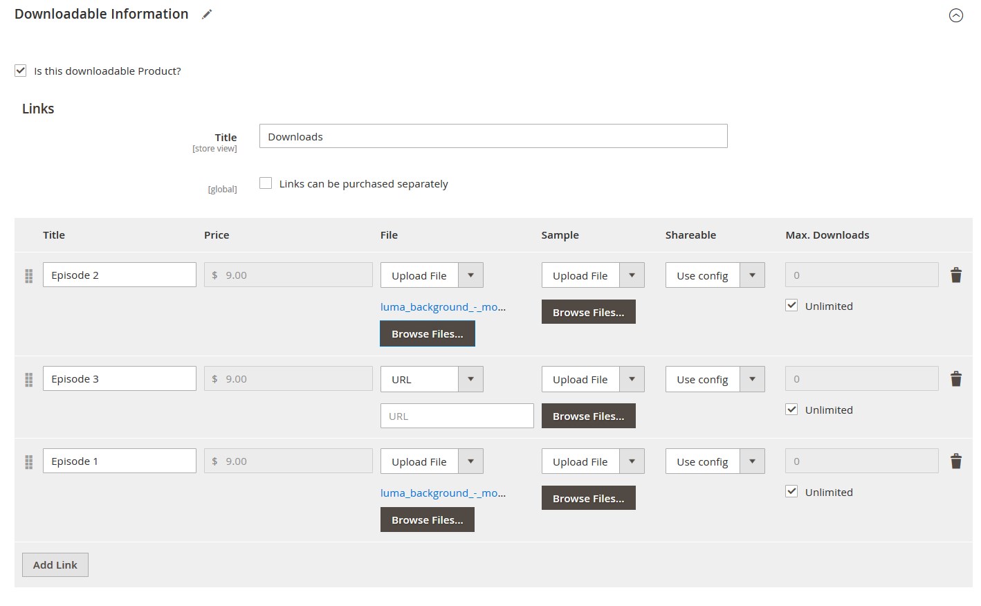 Configure Downloadable Product