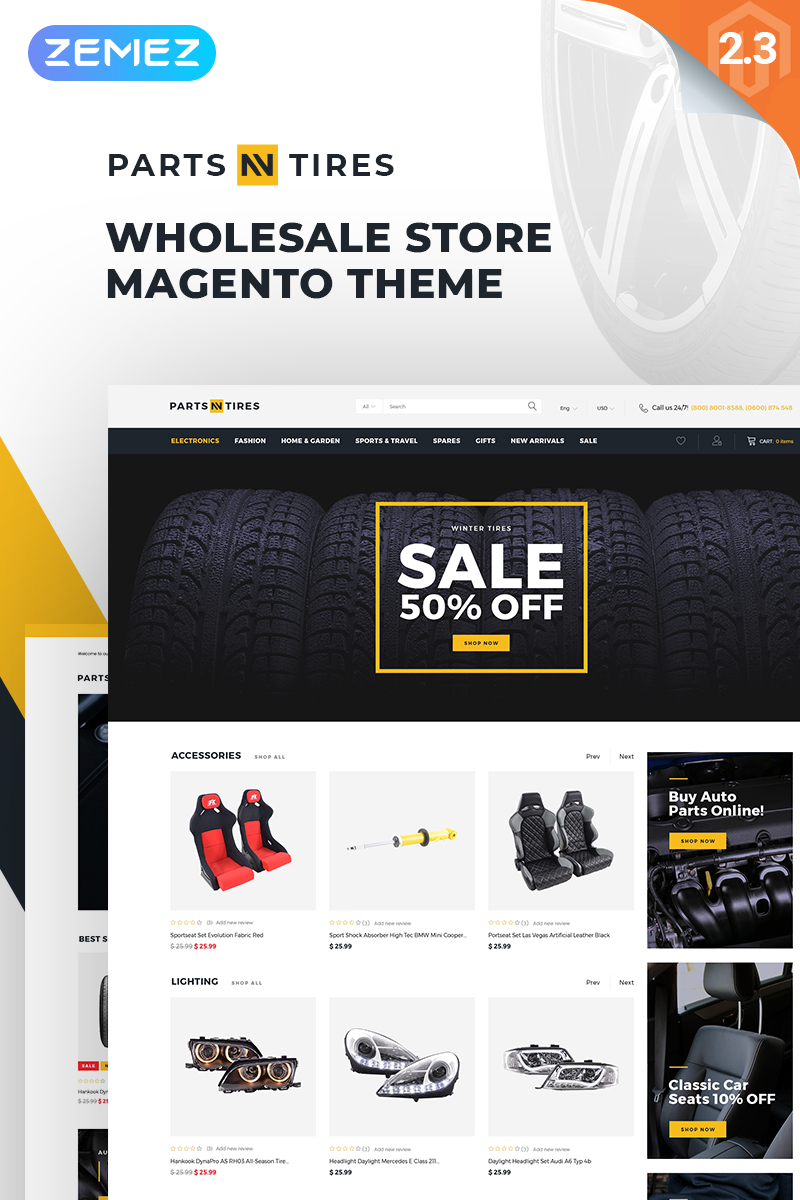 Parts’n’Tires – Car Tuning Clean Responsive Magento Theme