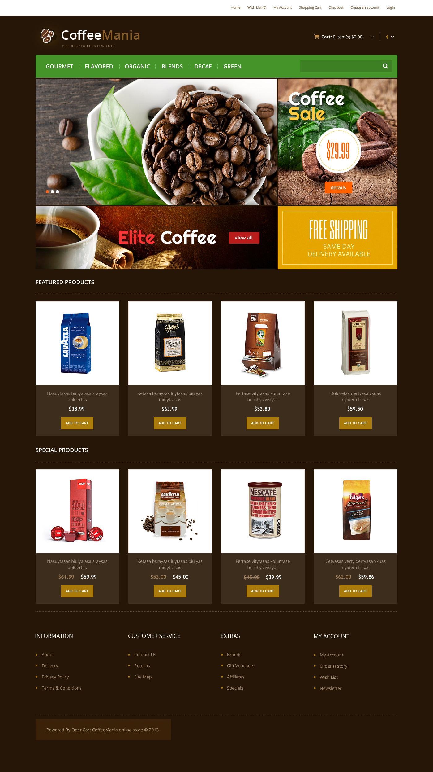 Responsive Coffee Store OpenCart Template