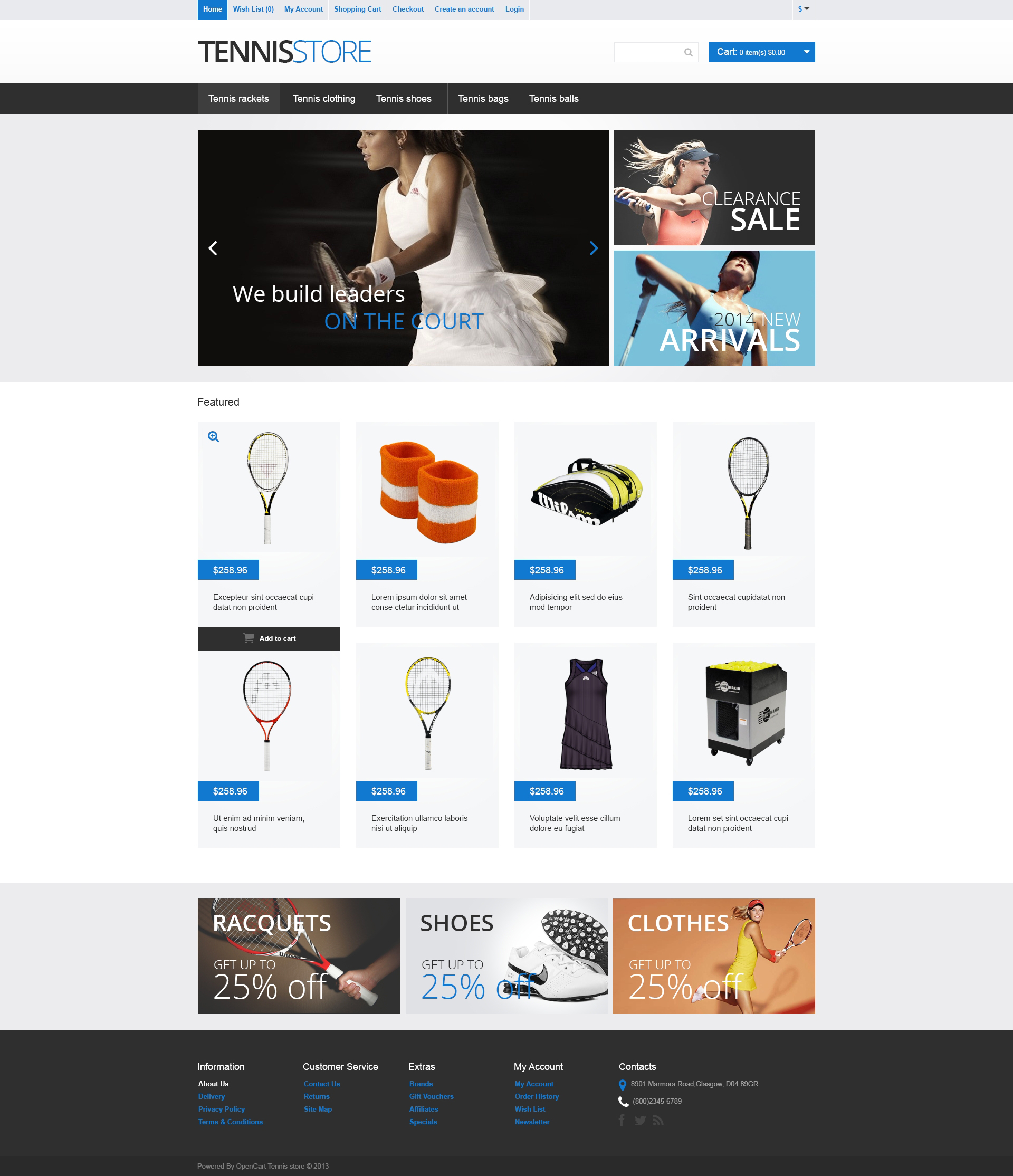 Tennis Gear OpenCart Template