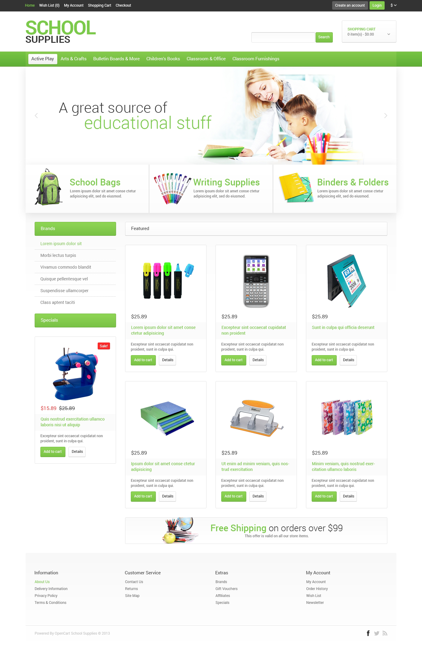 School Stationery OpenCart Template