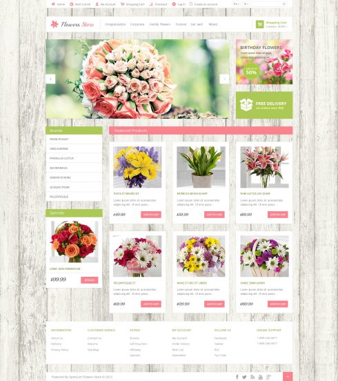 Flower Shop Template Responsive OpenCart Template