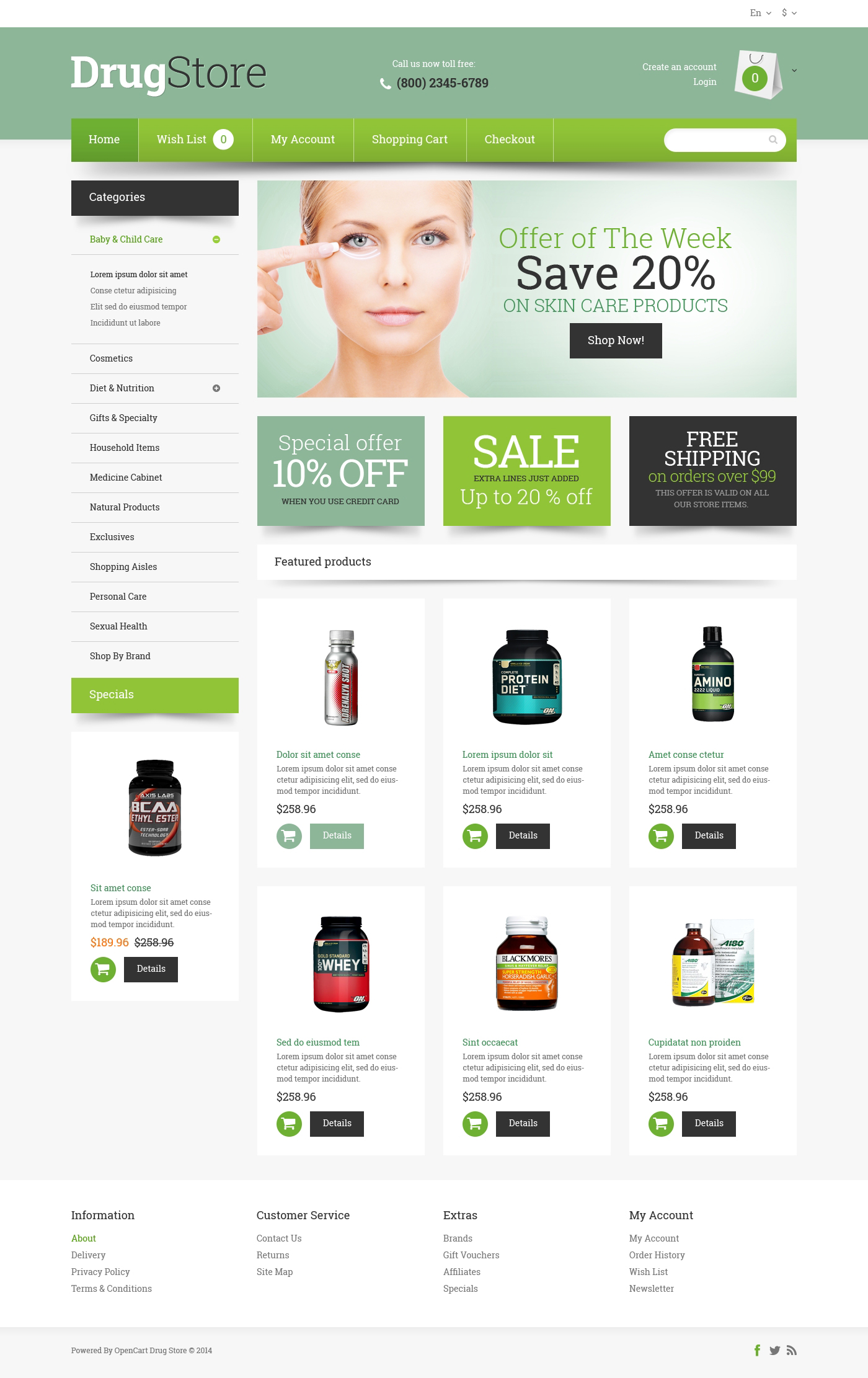 Drug Store Template Responsive OpenCart Template