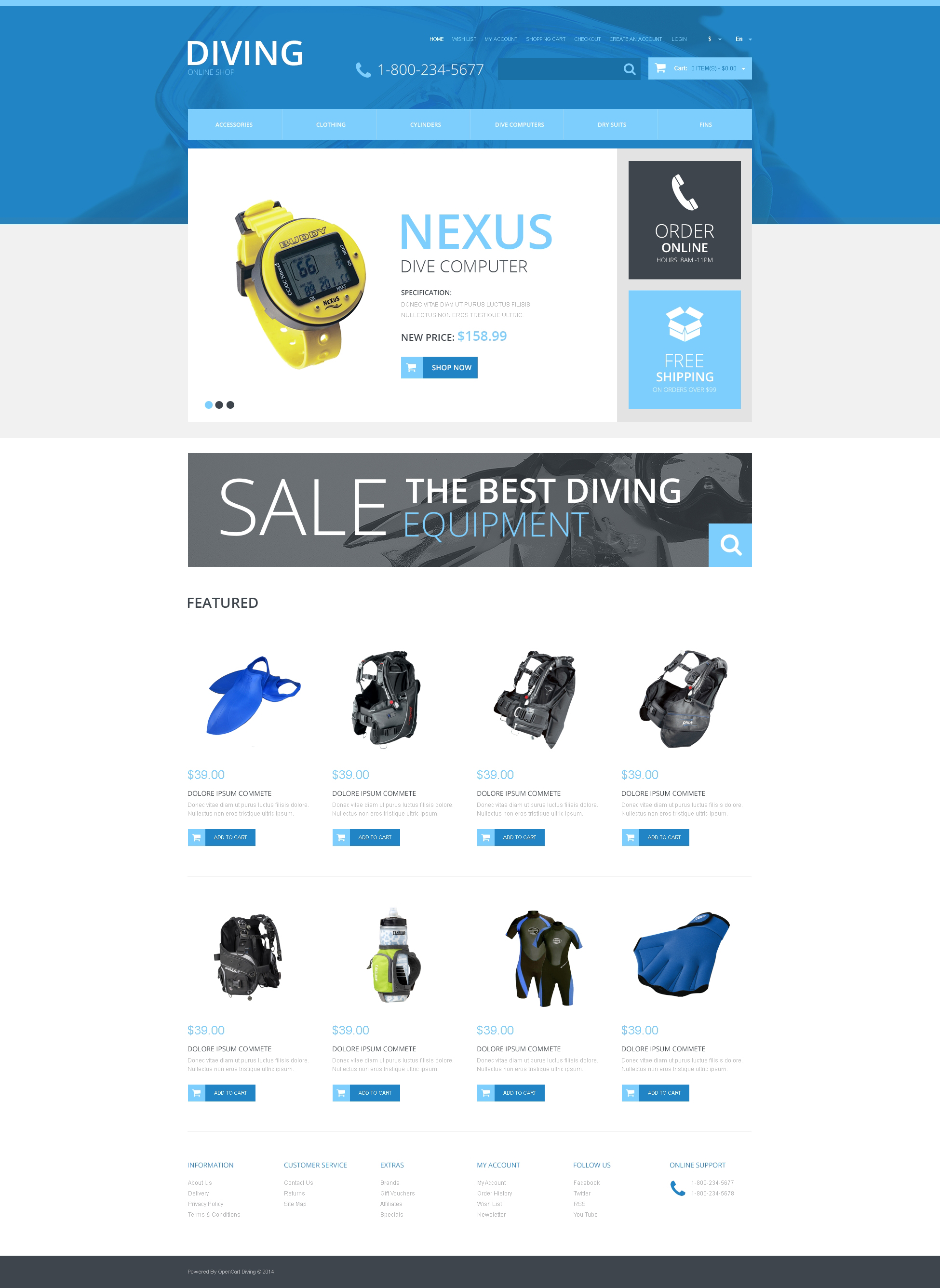 Diving Template Responsive OpenCart Template