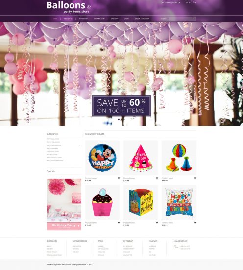 Balloons and Party Stuff OpenCart Template