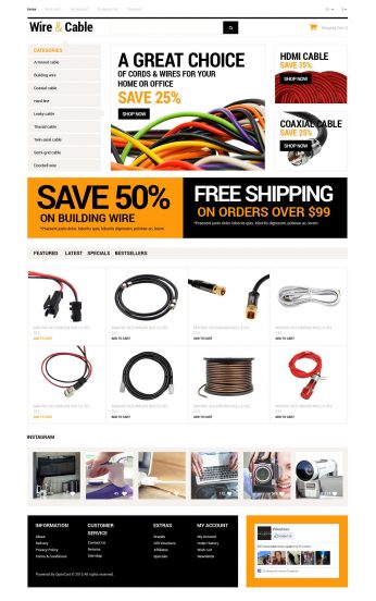 Cords and Wires Store OpenCart Template