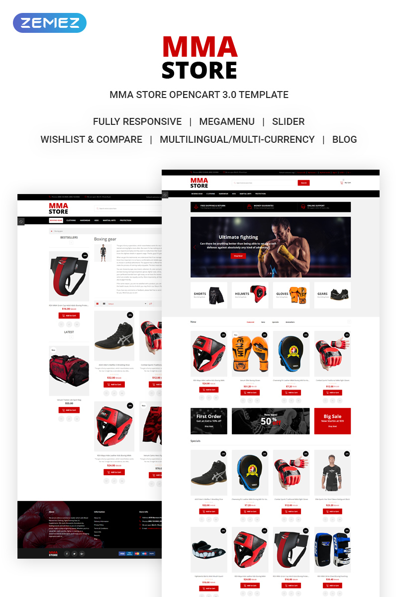 MMA Store – Brutal MMA Sports Gear Online Store OpenCart Template