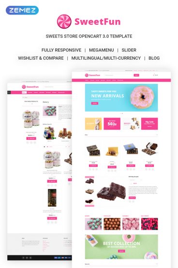 SweetFun - Minimalistic Sweets Online Store OpenCart Template