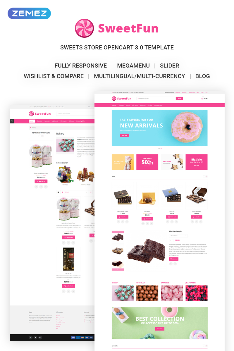 SweetFun – Minimalistic Sweets Online Store OpenCart Template