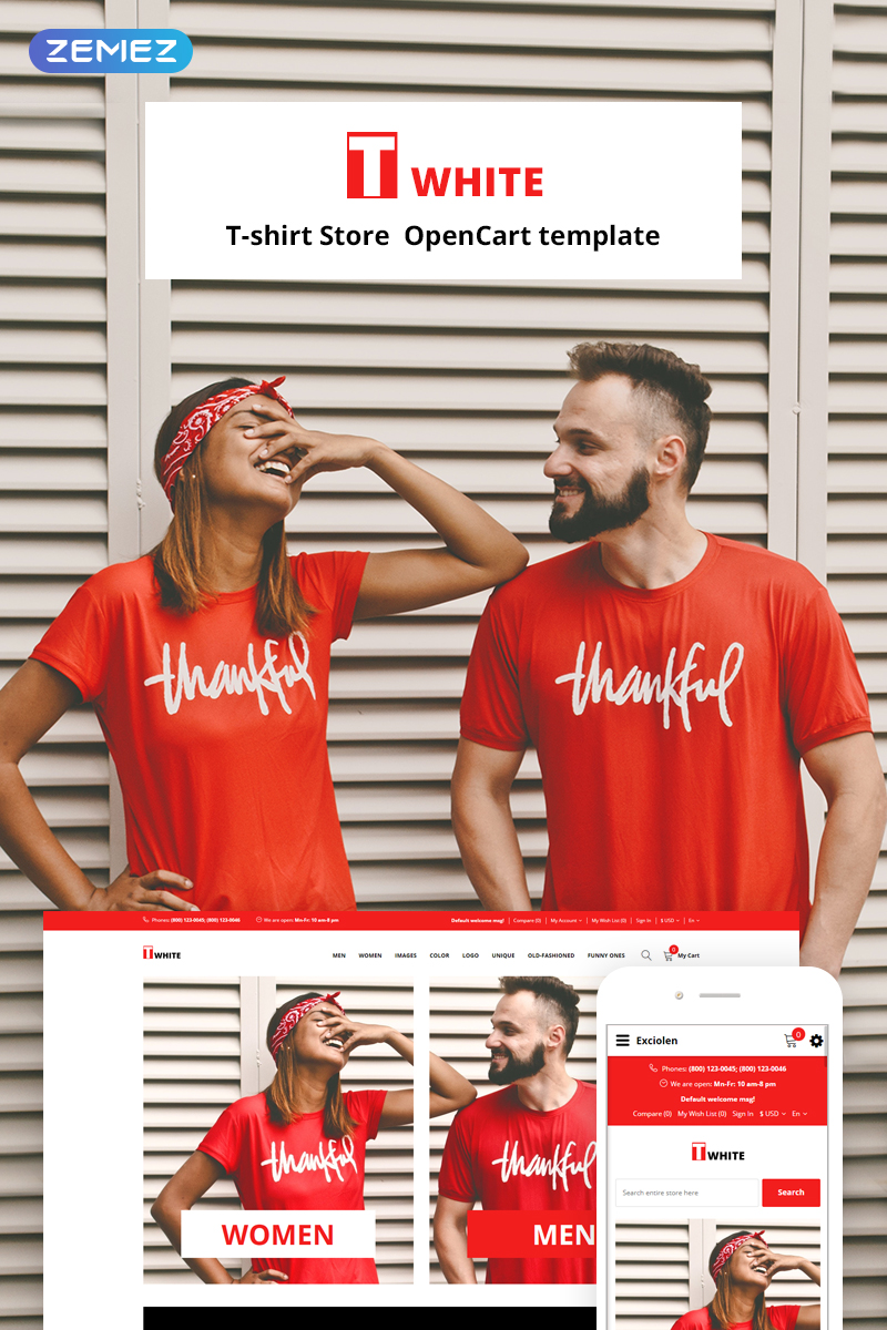 Twhite – T-Shirt Store Ready-To-Use OpenCart Template