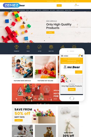 Mr.Bear - Toys Multicurrency Bright OpenCart Template