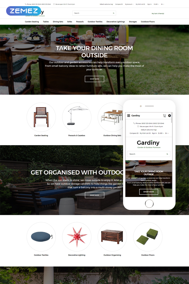 Gardiny – Furniture Parallax Elegant OpenCart Template