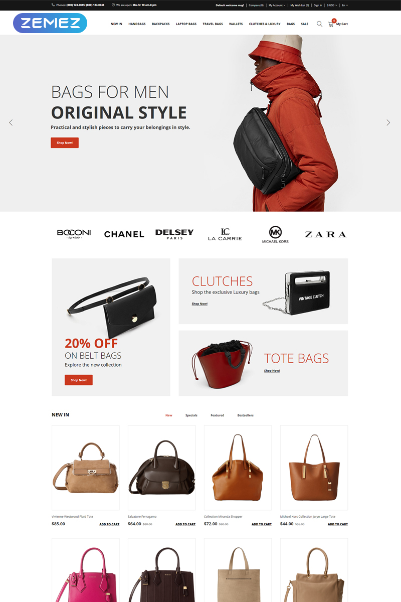 hBags – Handbag Multipage Clean OpenCart Template