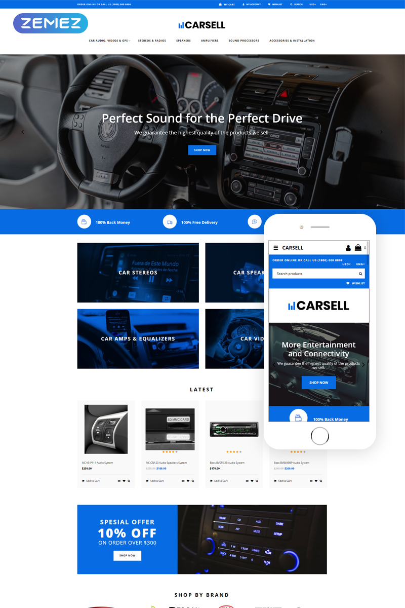 Carsell – Car Audio Multipage Clean OpenCart Template