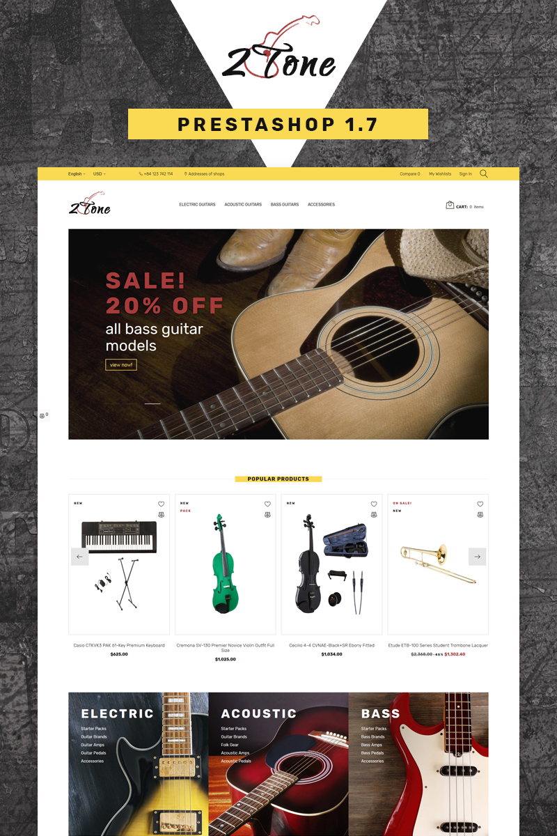 2Tone – Guitar Store PrestaShop Theme