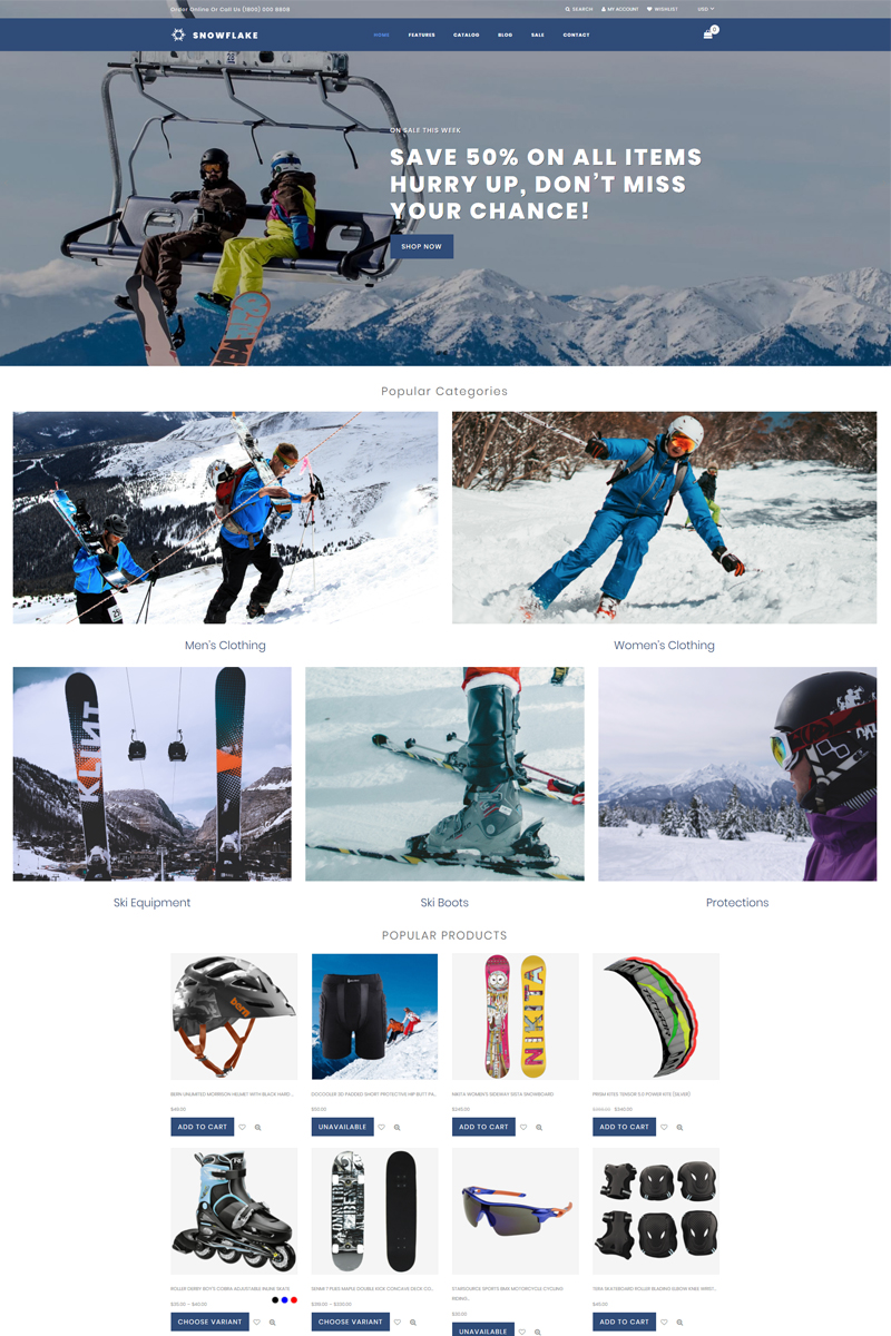 Snowflake – Skiing Online Shop Clean Shopify Theme