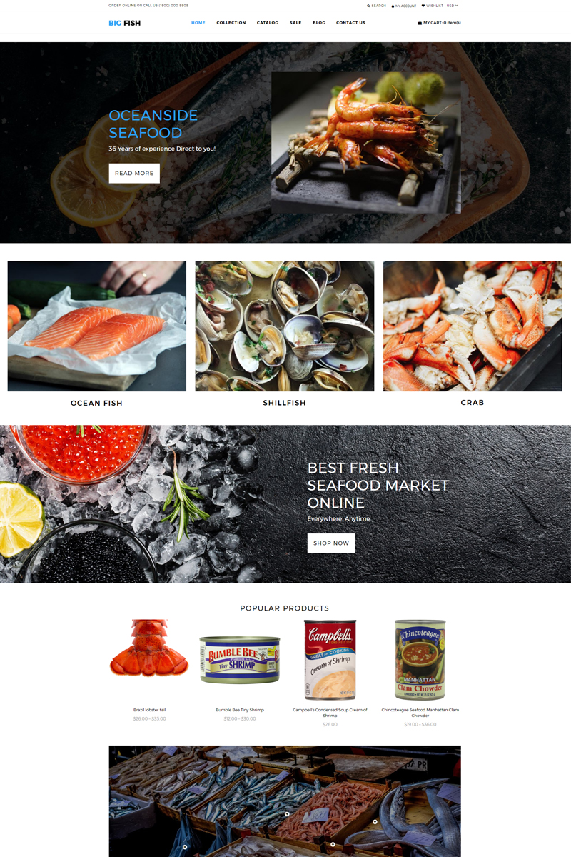 Big Fish – Seafood Restaurant Bright Shopify Theme