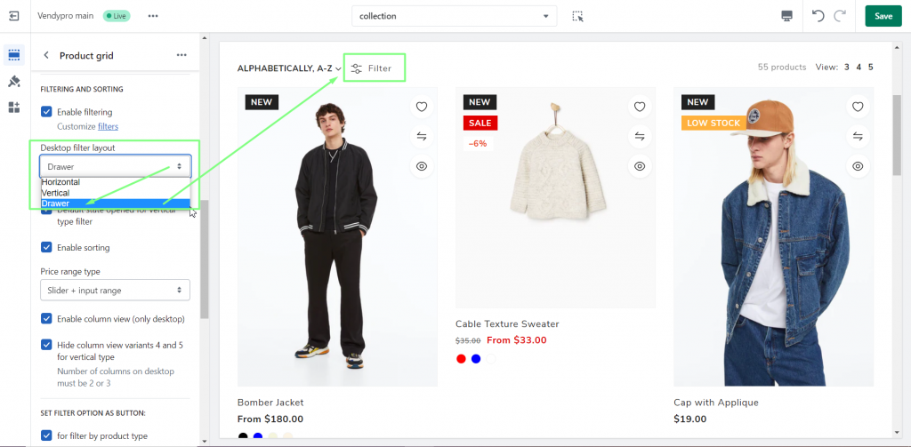 How to manage the Product Filter on the Collection page? - Zemez